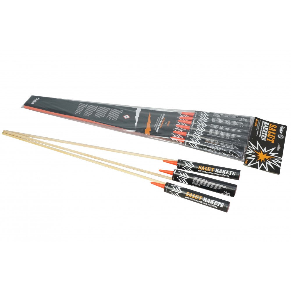 Salutraketen mit Silbercracklingaufstieg 1.3G